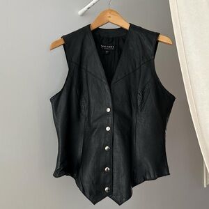 **SOLD** WILSONS vintage black leather vest with silver buttons
